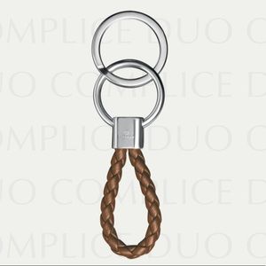 Christofle Rhodium Brown Leather Keychain